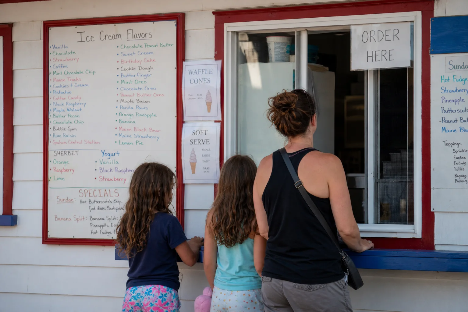 Back's Dairy Bar order window and flavor board